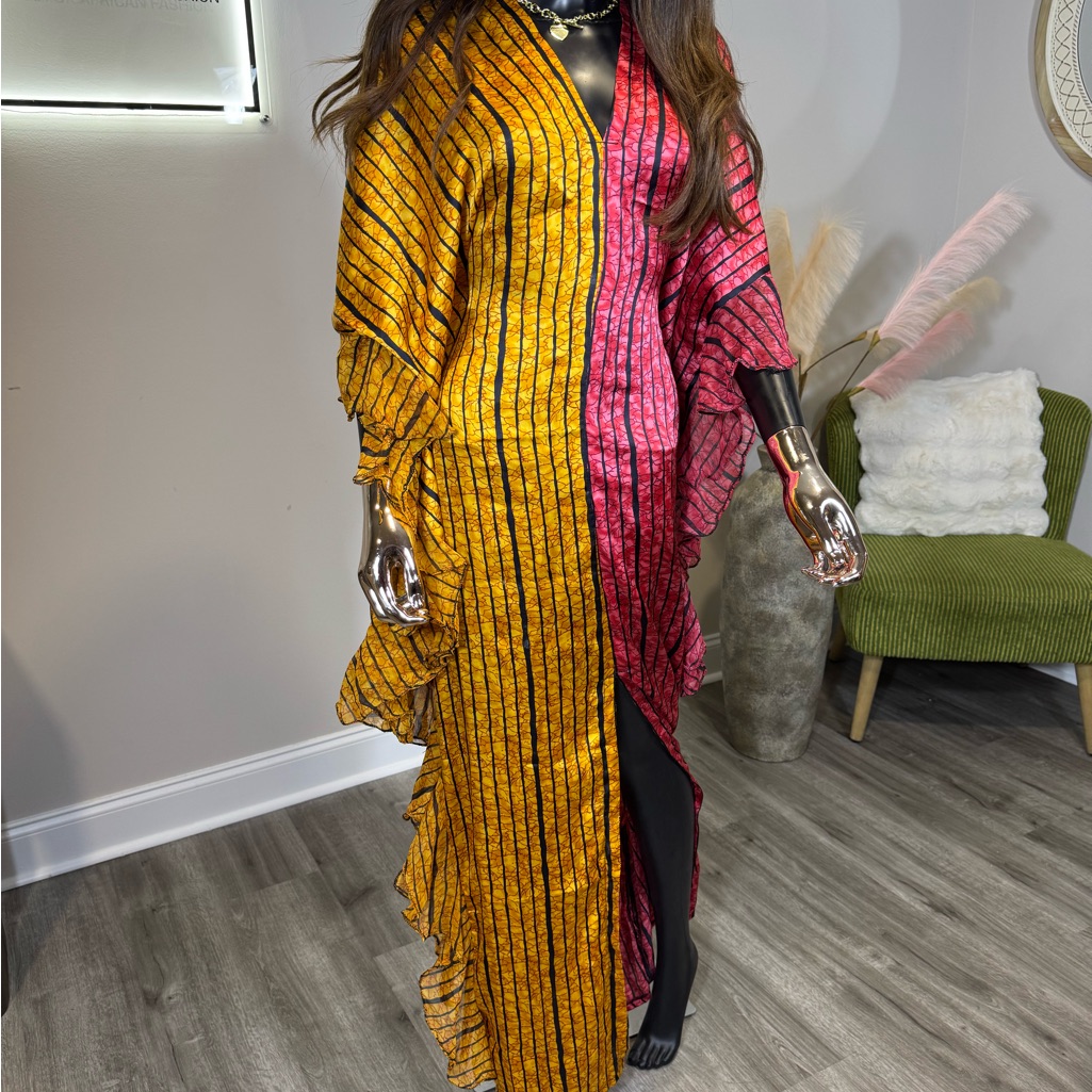 Silk Boubou Vibrant Yellow And Pink Striped Dress